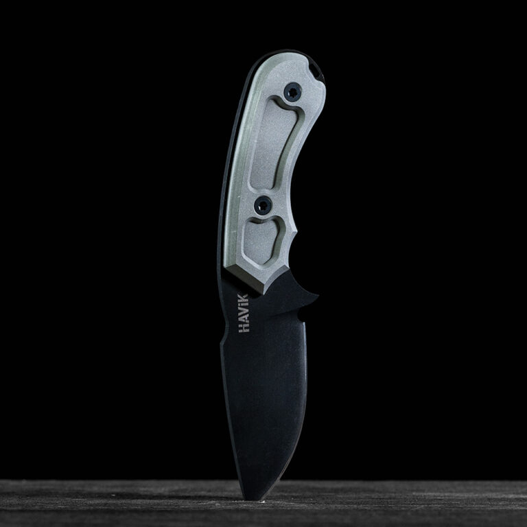 HAViK H2 Skinner Knife. Parkerized 1095 blade, aluminum pocket handle