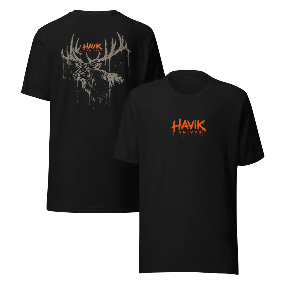 Elk Drip t-shirt in black, front and back